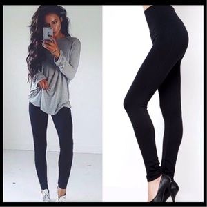 Black High Waist Fleece Leggings-OSFM